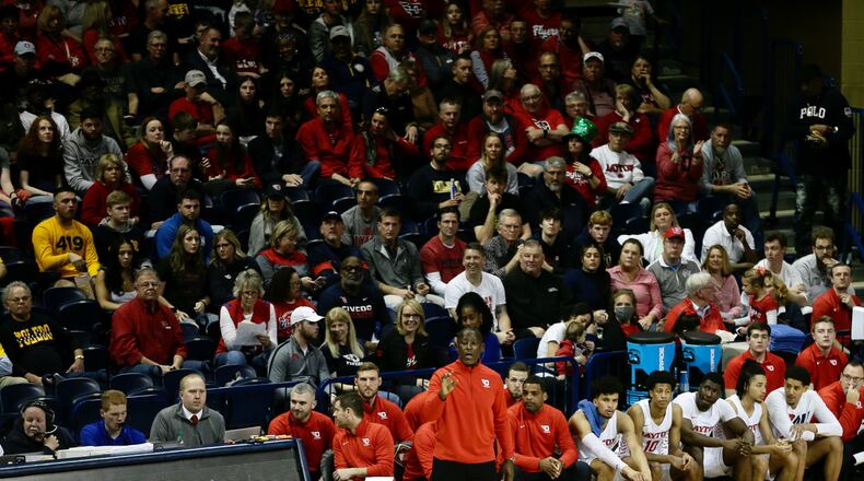 Dayton's Anthony Grant coaches during a game against Toledo in the first round of the NIT on Wednesday, March 16, 2022, at Savage Arena in Toledo. David Jablonski/Staff