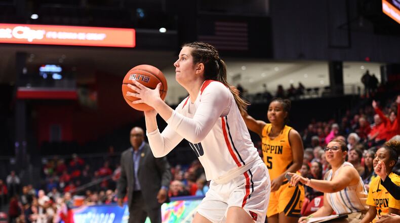 Dayton’s Christine Szabo puts up a shot vs. Coppin State at UD Arena on Tuesday, Dec. 31, 2019. Erik Schelkun/CONTRIBUTED
