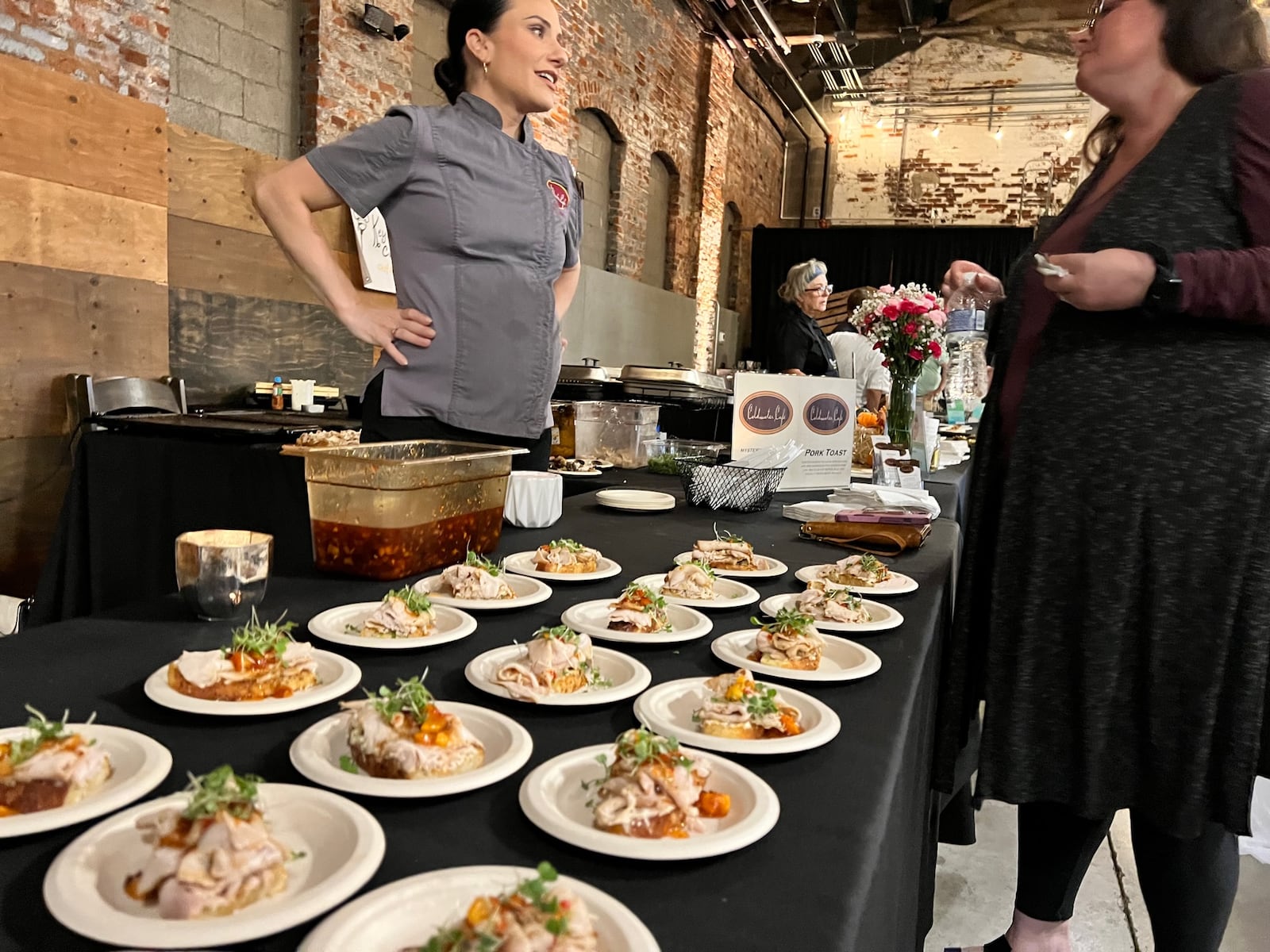 Coldwater Cafe Executive Chef Katy Evans participates in last year's inaugural Diced in Dayton Chefs Challenge. Her first dish is seen here, which she calls "Pork Toast." PHOTO BY ALEXIS LARSEN
