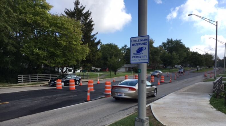 Stroop Road in Kettering has been reduced to one lane in each direction this year because of bridge damage. STAFF PHOTO