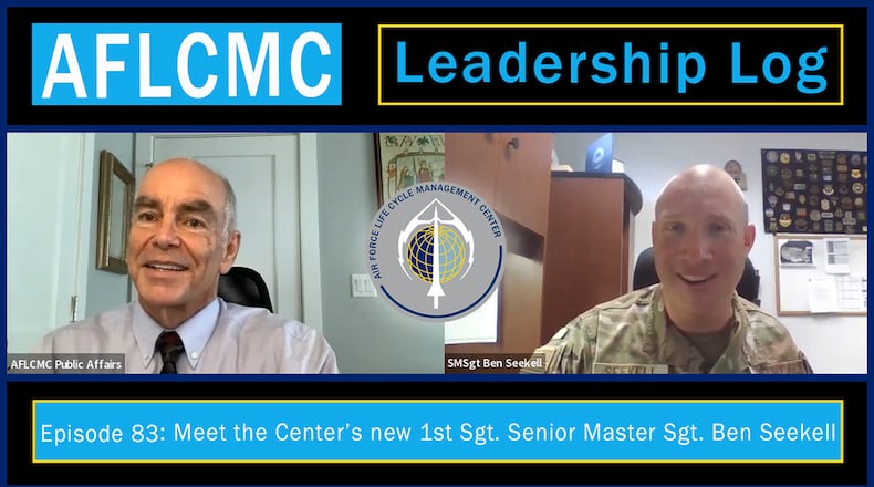 Senior Master Sgt. Ben Seekell talks about his journey back from being injured by a land mine in Afghanistan and to becoming the Air Force Life Cycle Management Center first sergeant on a recent episode of AFLCMC’s Leadership Log podcast. To hear the full conversation, you can watch Leadership Log on YouTube at https://youtu.be/H6y0PYYCxkw or search “Leadership Log” on your podcast carrier. U.S. AIR FORCE GRAPHIC/JIM VARHEGYI