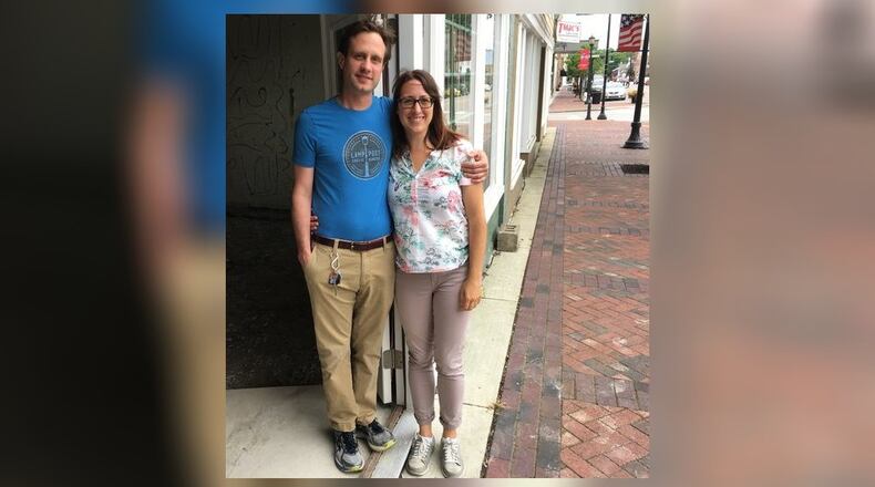 Cecelia Garmendia and Ryan Tassef plan to open Lamp Post Cheese in September on the north end of the area envisioned for an occasional entertainment district area on East Mulberry Street in Lebanon. LAWRENCE BUDD / STAFF