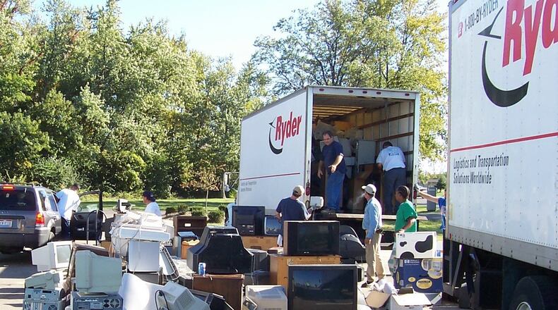 Butler County residents have opportunities through October to recycle, for free, Freon appliances, which often cost $50 or more to get rid of. Pictured is a prior roundup of appliances, computers and tires by the Butler County Recycling and Solid Waste District. STAFF FILE