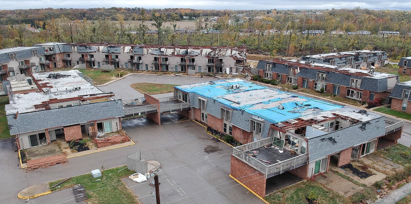 A majority of the buildings at Rivers Edge Apartments in Harrison Twp. were damaged and made unlivable by an EF4 Memorial Day tornado. CHUCK HAMLIN / STAFF