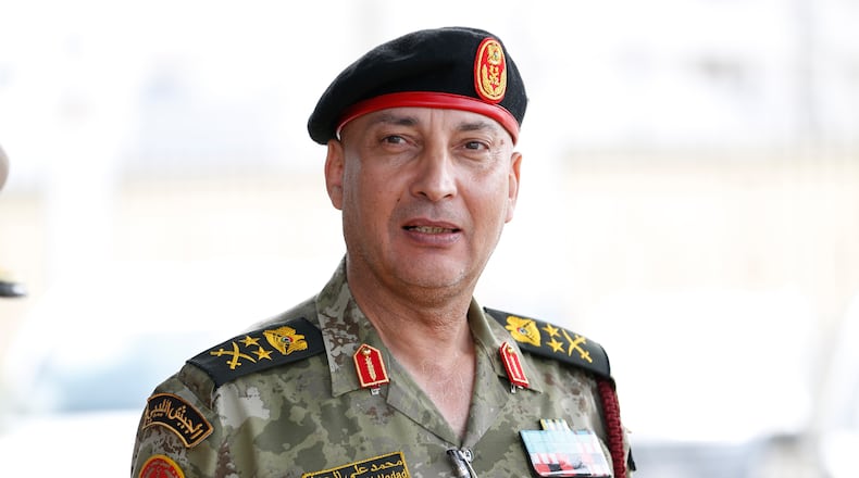 FILE - Libya's army chief of staff Gen. Muhammad Ali Ahmad al-Haddad poses for a photo in Tripoli, Libya, Oct. 3, 2022. (AP Photo/Yousef Murad, File)