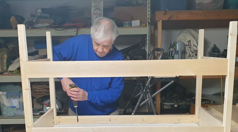 Air Force veteran Jim Lemanek builds desks for children learning remotely during the pandemic. CONTRIBUTED