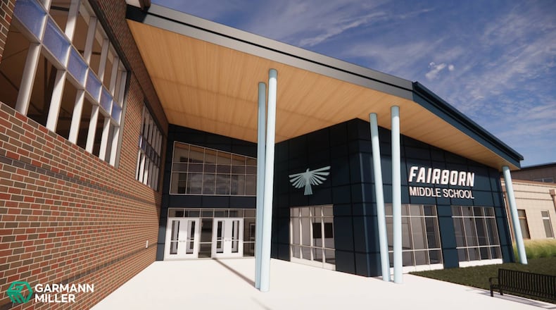 A rendering of the new Baker Middle School, the last of Fairborn City Schools' academic facilities to be rebuilt in the district. CONTRIBUTED