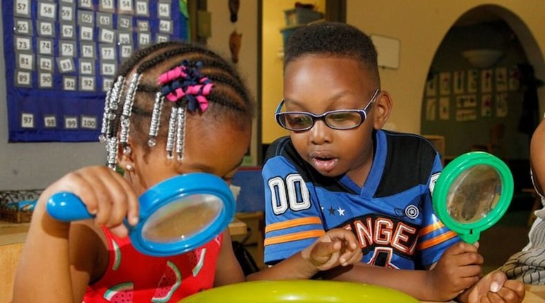 Preschool students learn about earthworms in their first introduction to science at the University of Dayton’s Bombeck Family Learning Center preschool program. CONTRIBUTED PHOTO (Staff Writer)