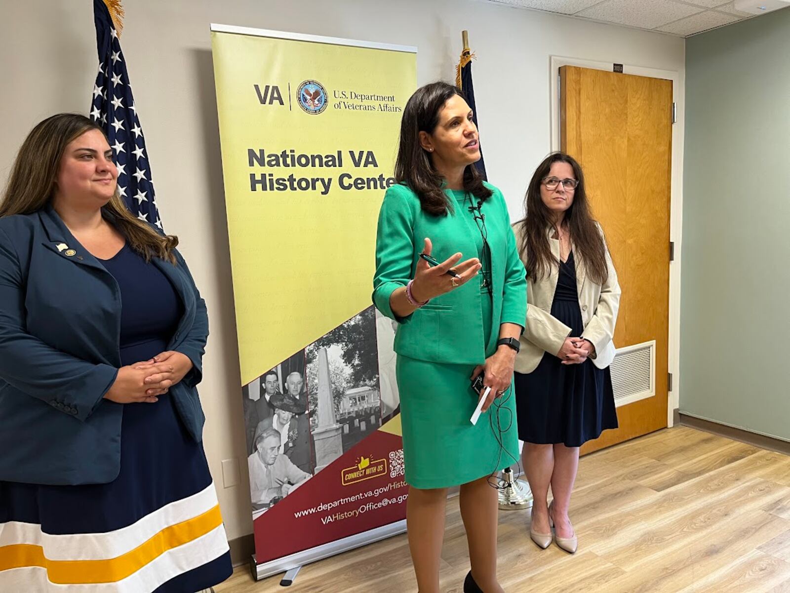 Tanya Bradsher, VA deputy secretary, center, with Jennifer DeFrancesco, Dayton VA Medical Center director, (on Bradsher's right), and Beth Lumia, deputy network director for the VA's VISN Ten region. THOMAS GNAU/STAFF