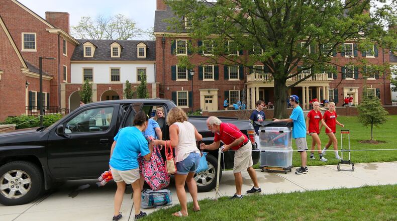 Miami University in Oxford welcomed freshman students into their dorms, Thursday, Aug. 25.