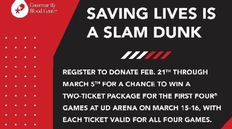 A ticket giveaway for the "The Road to the Final Four." . Community Blood Center.