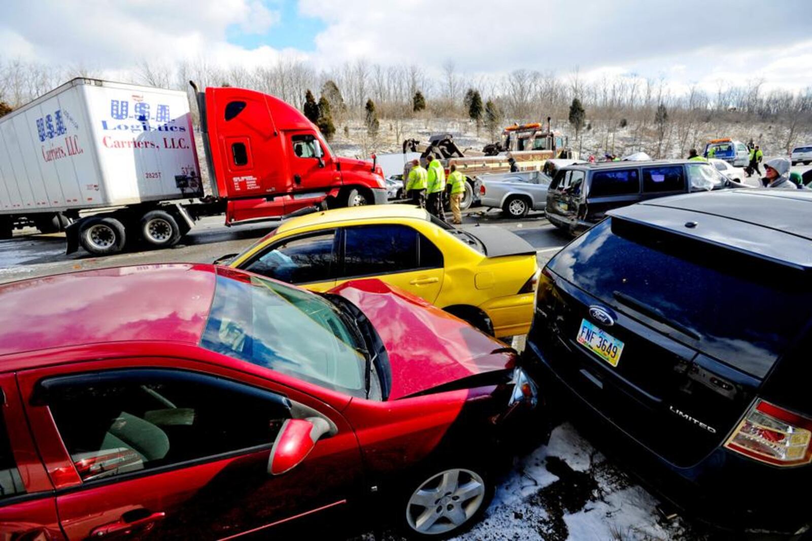 52 cars collided on I-75 in Butler County, Ohio, near Middletown during a snow squall on January 21, 2013.