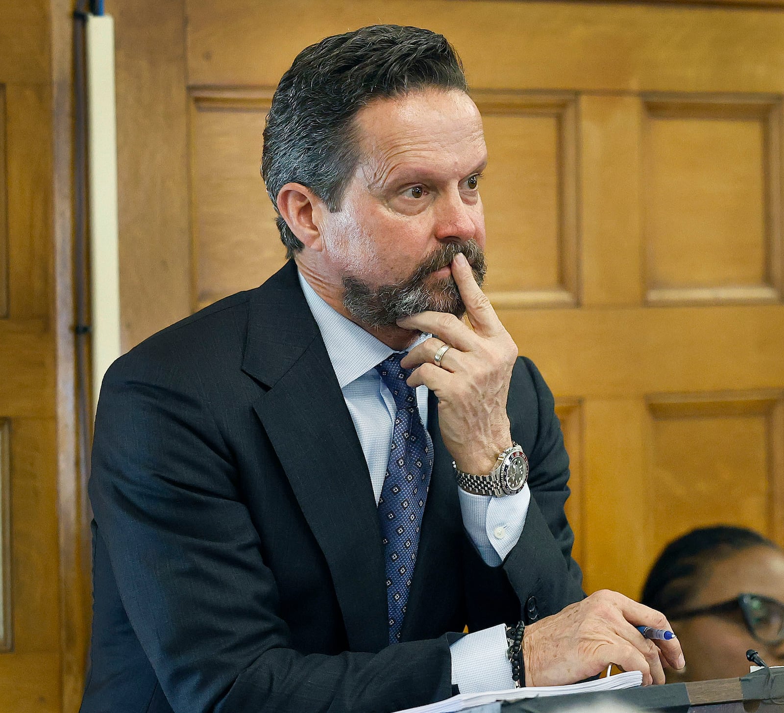 Karen Read's lead defense attorney Alan Jackson questions witness Jennifer McCabe during the Karen Read murder trial in Norfolk Superior Court in Dedham, Mass., Wednesday, April 30, 2025. (Greg Derr/The Patriot Ledger via AP, Pool)