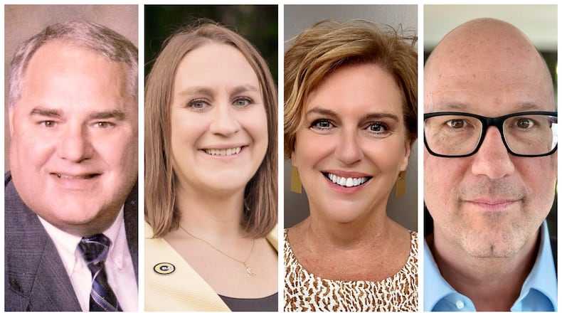 Four candidates are vying for three open seats on Centerville’s school board next month. Incumbents John Doll and Megan Murray Sparks face challengers Kathy Crippen and Mark Peters.