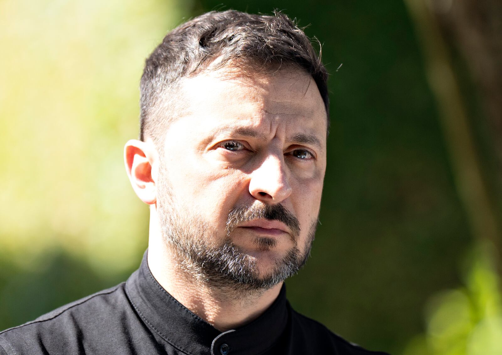 Ukraine's President Volodymyr Zelenskyy looks on as he arrives at Marselisborg Castle on the occasion of Denmark taking over the EU presidency, in Aarhus, Denmark, Thursday, July 3, 2025. (Henning Bagger/Ritzau Scanpix via AP)