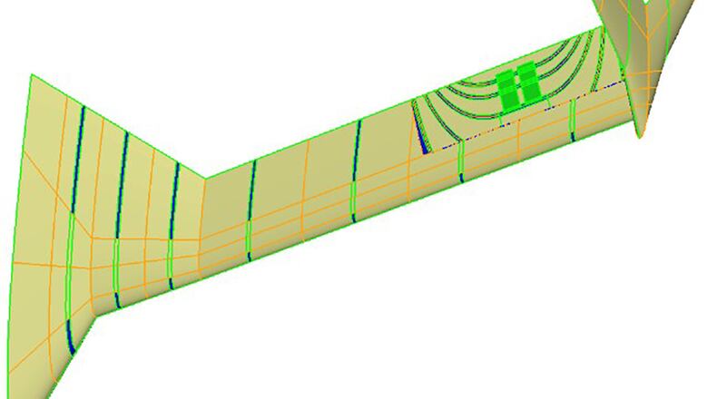 Air Force Research Laboratory showcases an illustration of the location of morphing control surface on a representative half-span wind tunnel model Sept. 2 at Wright-Patterson Air Force Base. This illustration highlights the innovations the Aerospace Systems Directorate team achieved in advancing aileron technologies. CONTRIBUTED GRAPHIC