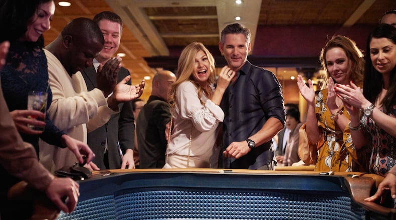 DIRTY JOHN -- "Approachable Dreams" Episode 101 -- Pictured: (l-r) Connie Britton as Debra Newell, Eric Bana as John Meehan -- (Photo by: Michael Becker/Bravo)