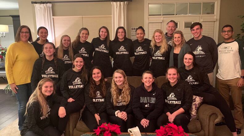 All Wright State teams that make the NCAA Tournament are treated to steak dinners at the home of athletics director Bob Grant and his wife Kim. This is the Raiders’ volleyball team. CONTRIBUTED