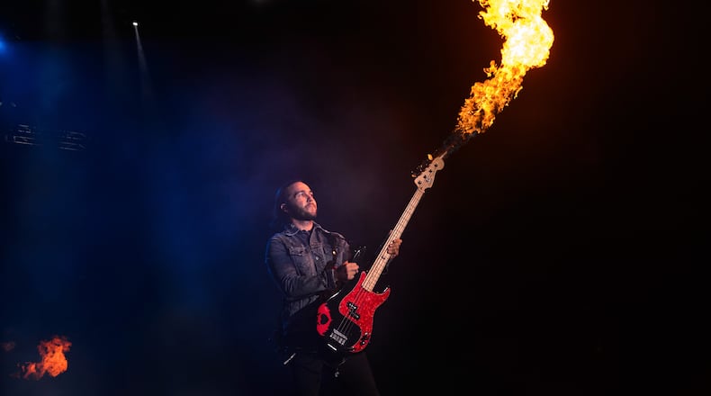 CHICAGO, IL - SEPTEMBER 08: Pete Wentz of Fall Out Boy performs during The Mania Tour at Wrigley Field on September 8, 2018 in Chicago, Illinois. (Photo by Daniel Boczarski/Getty Images)