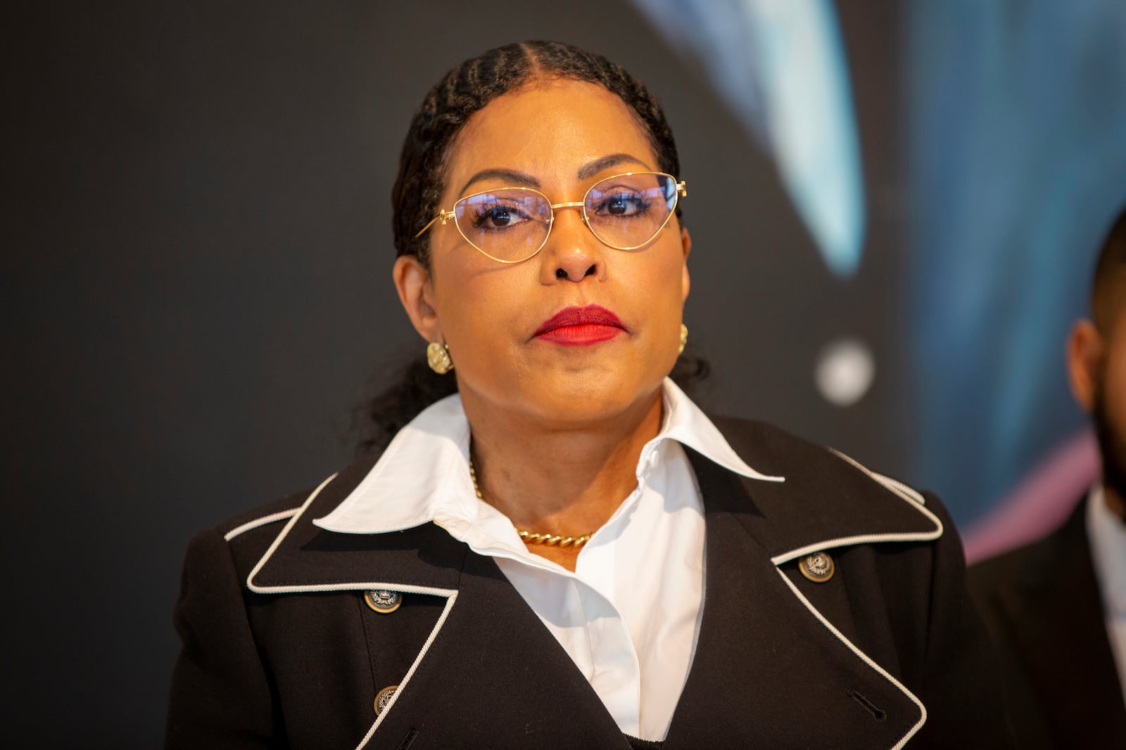 Malcolm X's daughter Ilyasah Shabazz looks on in the Audubon Ballroom, now part of The Malcolm X & Dr. Betty Shabazz Memorial and Educational Center, where the civil rights leader was shot to death 59 years ago, in New York, on Wednesday, Feb. 21, 2024. (AP Photo/Ted Shaffrey)