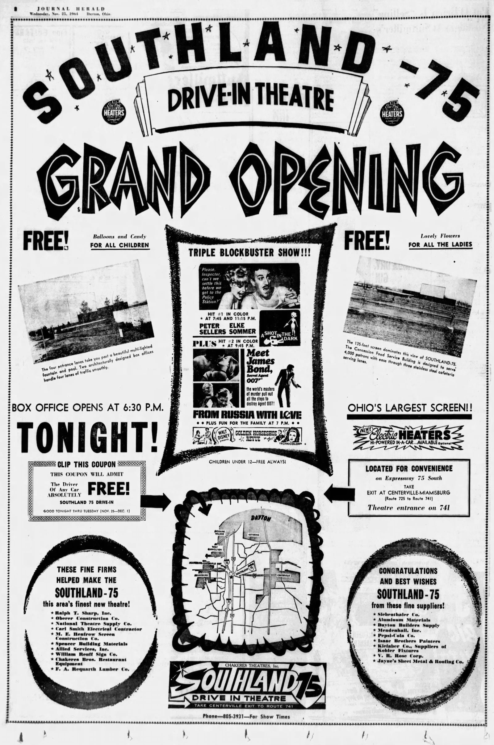 The Southland 75 drive-in movie theater opened in 1964. DAYTON DAILY NEWS ARCHIVES.