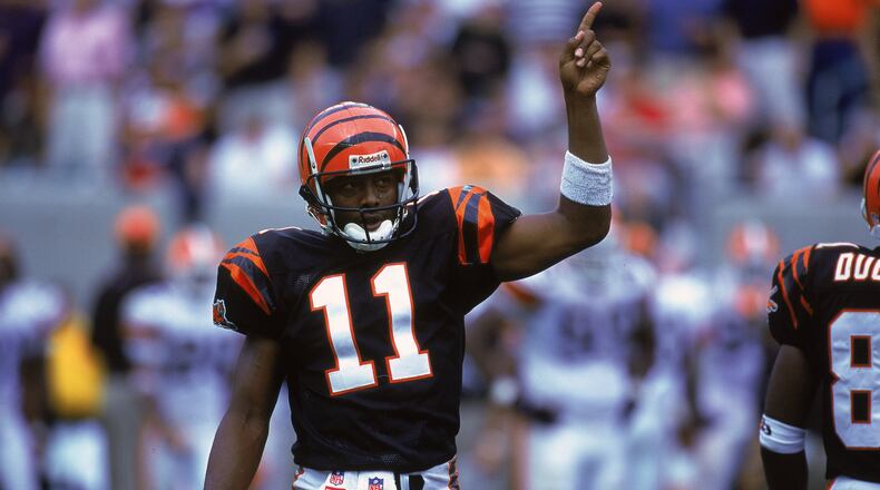 10 Sep 2000: Akili Smith #11 of the Cincinnati Bengals signals from the field during the game against the Cleveland Browns at the Paul Brown Stadium in Cincinnati, Ohio. The Browns defeated the Bengals 24-7.Mandatory Credit: Jonathan Daniel /Allsport