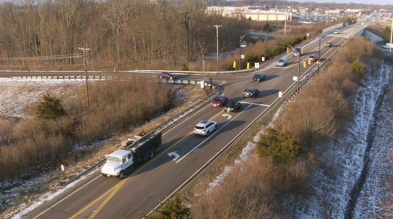 Sugarcreek Township is planning to make some turn lane improvements to the Clyo Road and Feedwire Road intersection. This view is looking west where Clyo ends at Feedwire. TY GREENLEES / STAFF