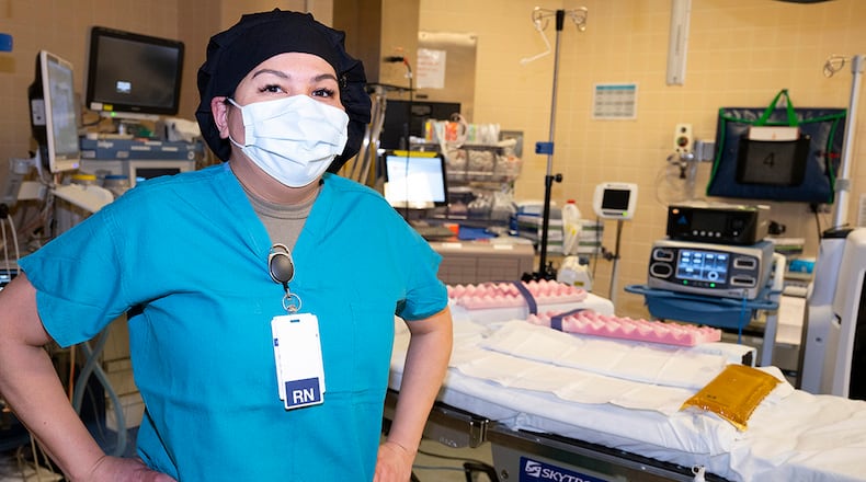 Capt. Dahlia Garcia, 88th Inpatient Operations Squadron charge nurse, is pictured Jan. 5 in one of the operating rooms at Wright-Patterson Medical Center’s Labor and Delivery Ward. U.S. AIR FORCE PHOTO/R.J. ORIEZ