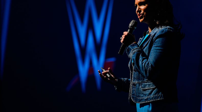NEW YORK, NY - AUGUST 09: WWE chief brand officer Stephanie McMahon speaks during the Beyond Sport United event at Barclays Center on August 9, 2016 in the Brooklyn borough of New York City. (Photo by Alex Goodlett/Getty Images)