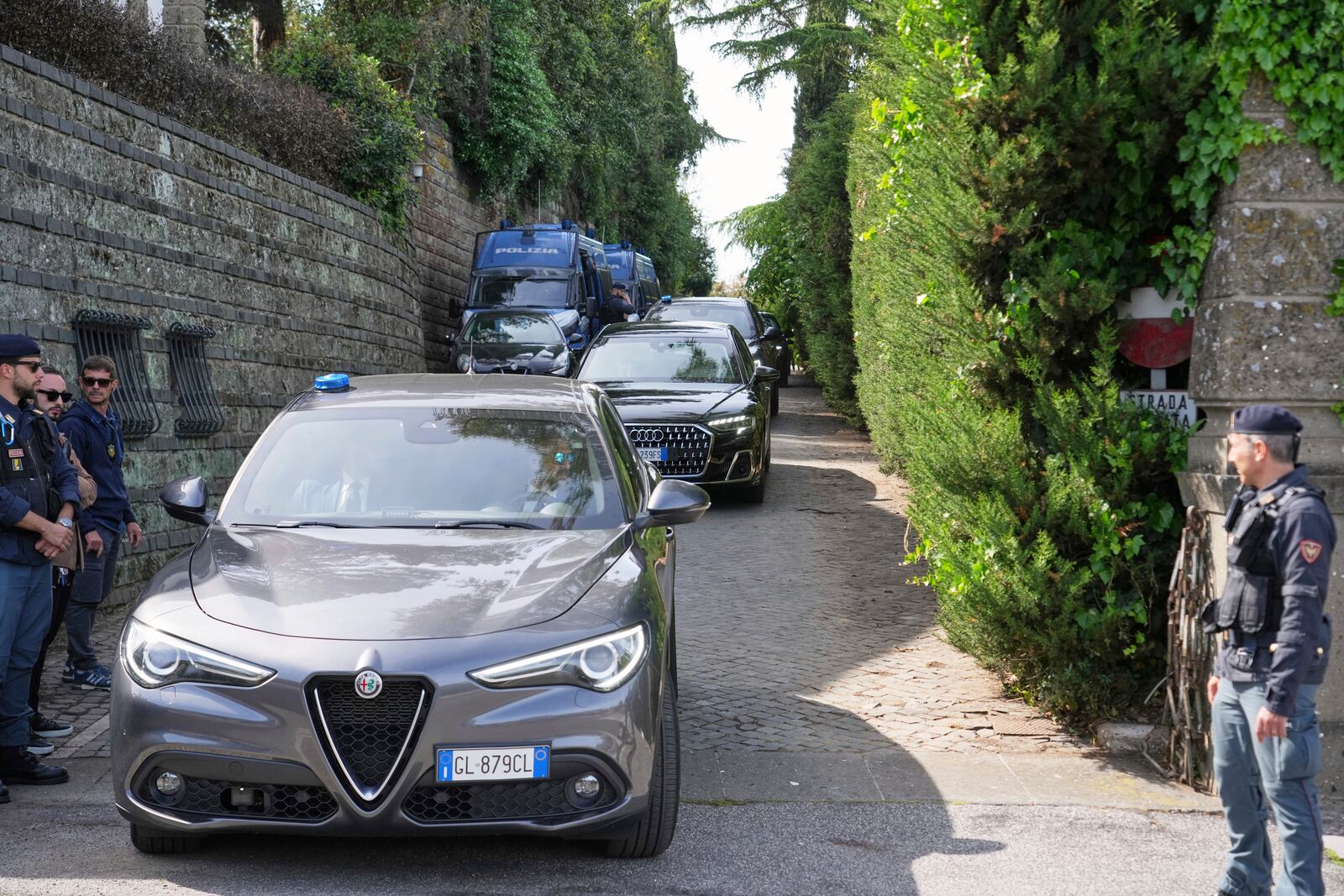 Iranian delegates leave the Omani Embassy in Rome after closed-door meeting with a U.S. delegation to discuss Tehran's rapidly advancing nuclear program, Saturday, April 19, 2025. (AP Photo/Andrew Medichini)