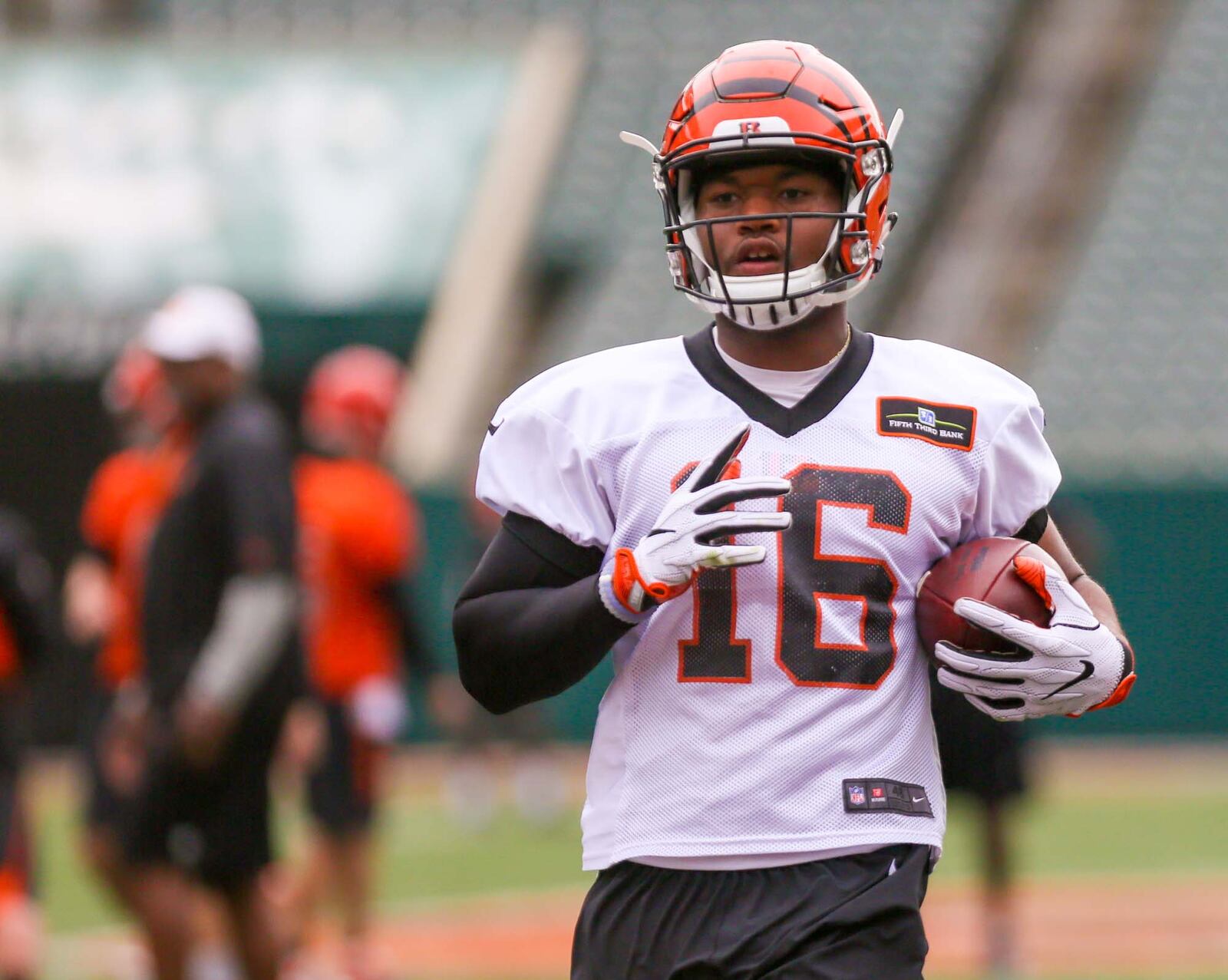 Bengals wide receiver Cody Core (16) participates in a team practice at Paul Brown Stadium,  Tuesday, June 13, 2017. GREG LYNCH / STAFF