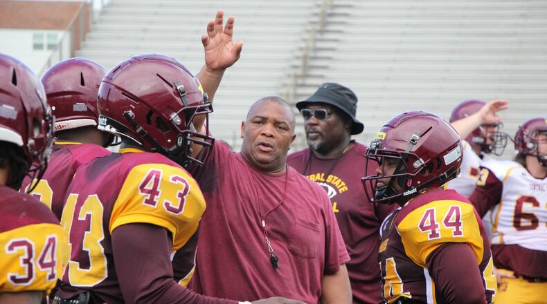Central State football coach Kevin Porter with his team during a recent practice. Nick Novy/Central State Athletics photo