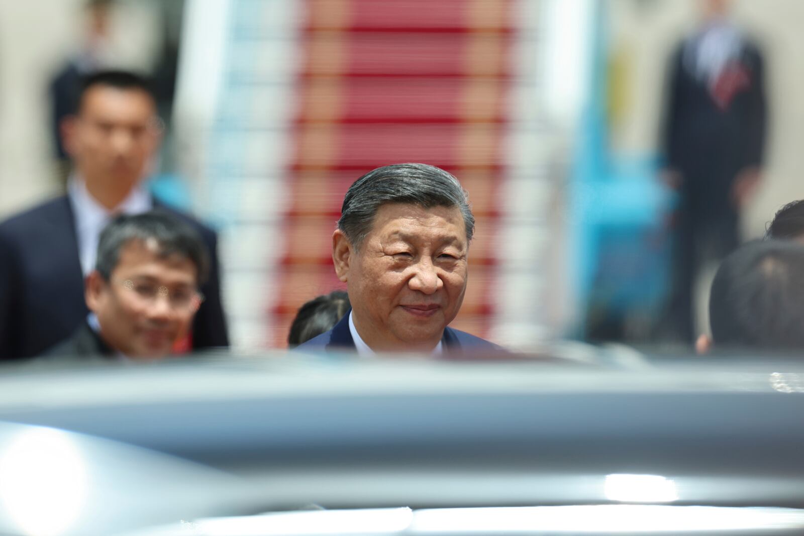 Chinese President Xi Jinping arrives for a two-day state visit, at Hanoi's Noi Bai International Airport, Vietnam, Monday, April 14, 2025. (Athit Perawongmetha/Pool Photo via AP)