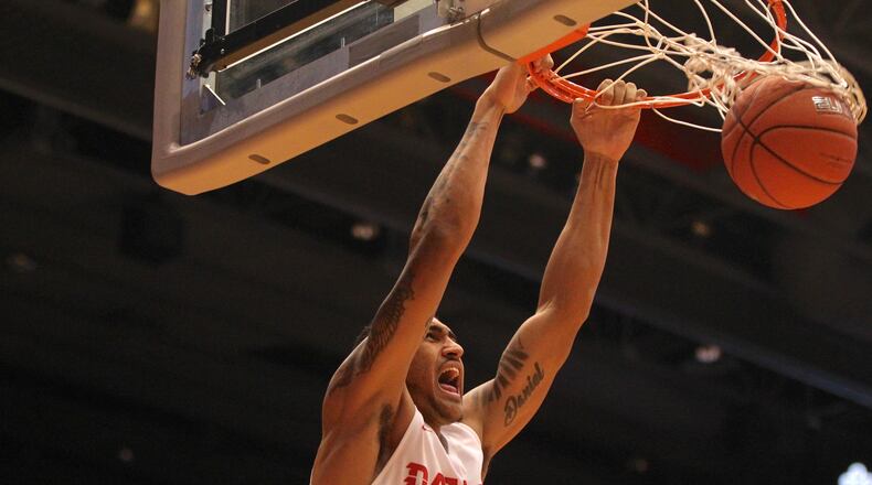 Dayton's Obi Toppin dunks against Detroit Mercy on Tuesday, Dec. 4, 2018, at UD Arena.