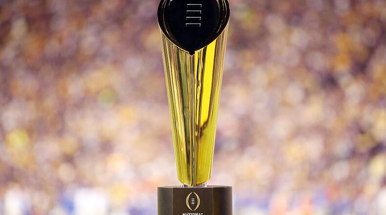 BATON ROUGE, LA - OCTOBER 17: College Football Playoff National Championship Trophy presented by Dr Pepper is seen at Tiger Stadium on October 17, 2015 in Baton Rouge, Louisiana. (Photo by Chris Graythen/Getty Images)