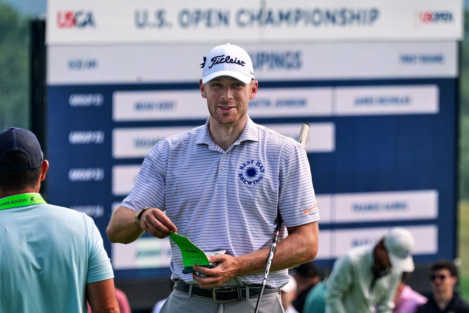 Matt Vogt works on the practice green before a practice round for the 2025 US Open golf championship at Oakmont Country Club in Oakmont, Pa. Monday, June 9, 2025. (AP Photo/Gene J. Puskar)