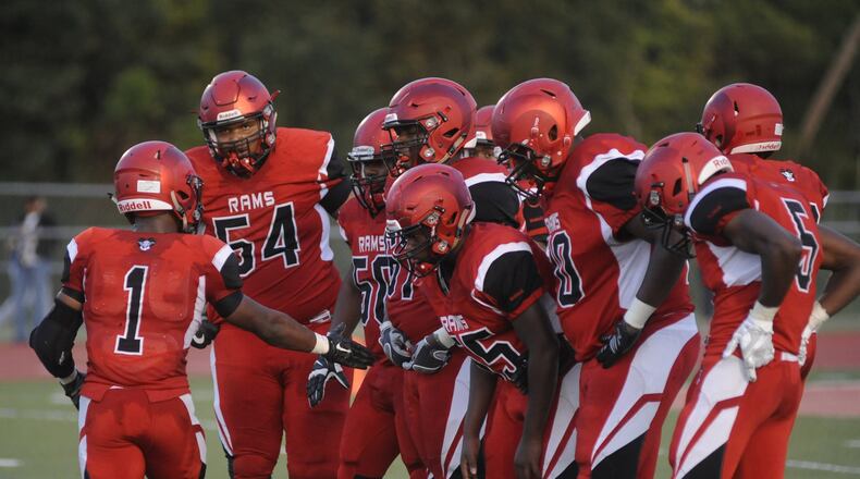 Trotwood RB Ra’veion Hargrove greets the offensive line. Trotwood-Madison defeated Troy 48-0 in a Week 1 high school football game on Friday, Aug. 25, 2017. MARC PENDLETON / STAFF
