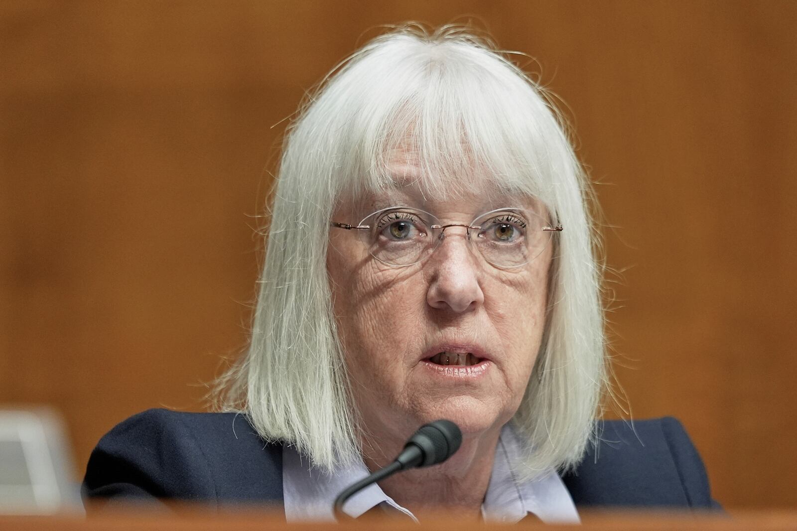 FILE - Sen. Patty Murray, D-Wash., asks a question during a hearing, June 18, 2025, on Capitol Hill in Washington. (AP Photo/Mariam Zuhaib, File)