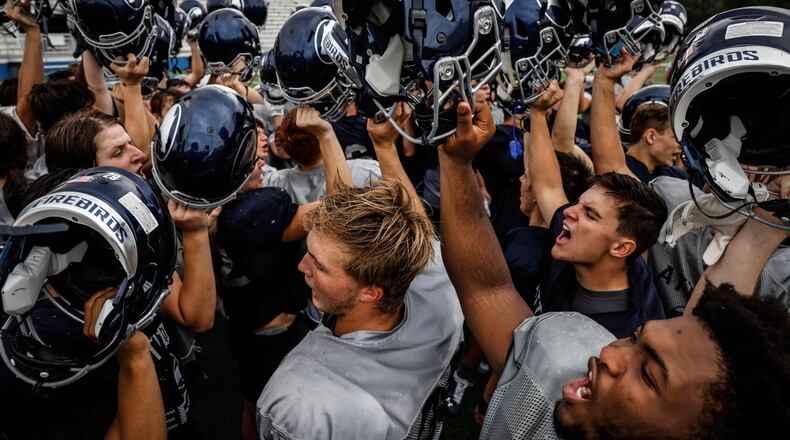 The Kettering Fairmont high school football team practices Tuesday August 17, 2021 at Roush Stadium. JIM NOELKER/STAFF