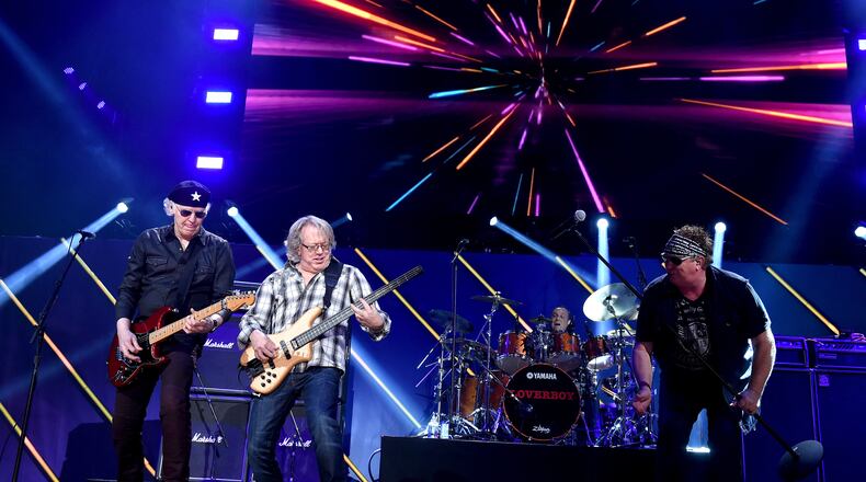 INGLEWOOD, CA - FEBRUARY 20: (L-R) Recording artists Paul Dean, Ken "Spider" Sinnaeve, Matt Frenette and Mike Reno of music group Loverboy perform onstage during the first ever iHeart80s Party at The Forum on February 20, 2016 in Inglewood, California.  (Photo by Kevin Winter/Getty Images for iHeartMedia)