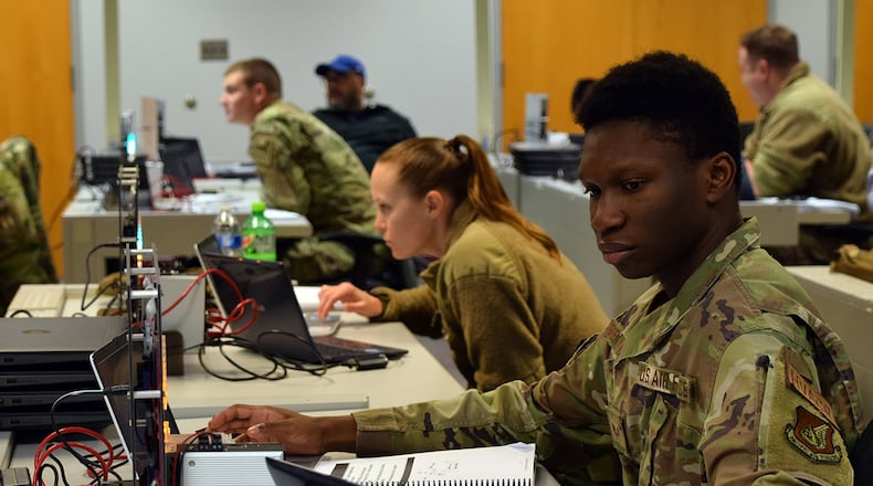 Staff Sgt. Isaiah Green Cardwell, an information systems security manager for the 35th Civil Engineer Squadron at Misawa Air Base, Japan, attends the inaugural offering of the Air Force Institute of Technology’s Civil Engineer School’s advanced control systems cybersecurity course on April 12-14. The course provides basic cybersecurity principles to demonstrate how malicious code can impact control systems and other critical infrastructure. U.S. AIR FORCE PHOTO/KATIE SCOTT