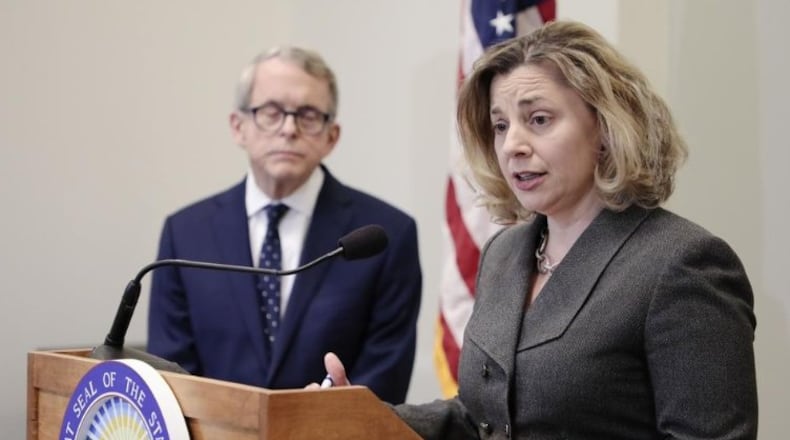 Kimberly Murnieks, director of the Office of Budget and Management, speaks after Ohio Gov. Mike DeWine unveiled his administration s budget for fiscal year 2020-2021 in March at the Riffe Center. Joshua A. Bickel /Columbus Dispatch