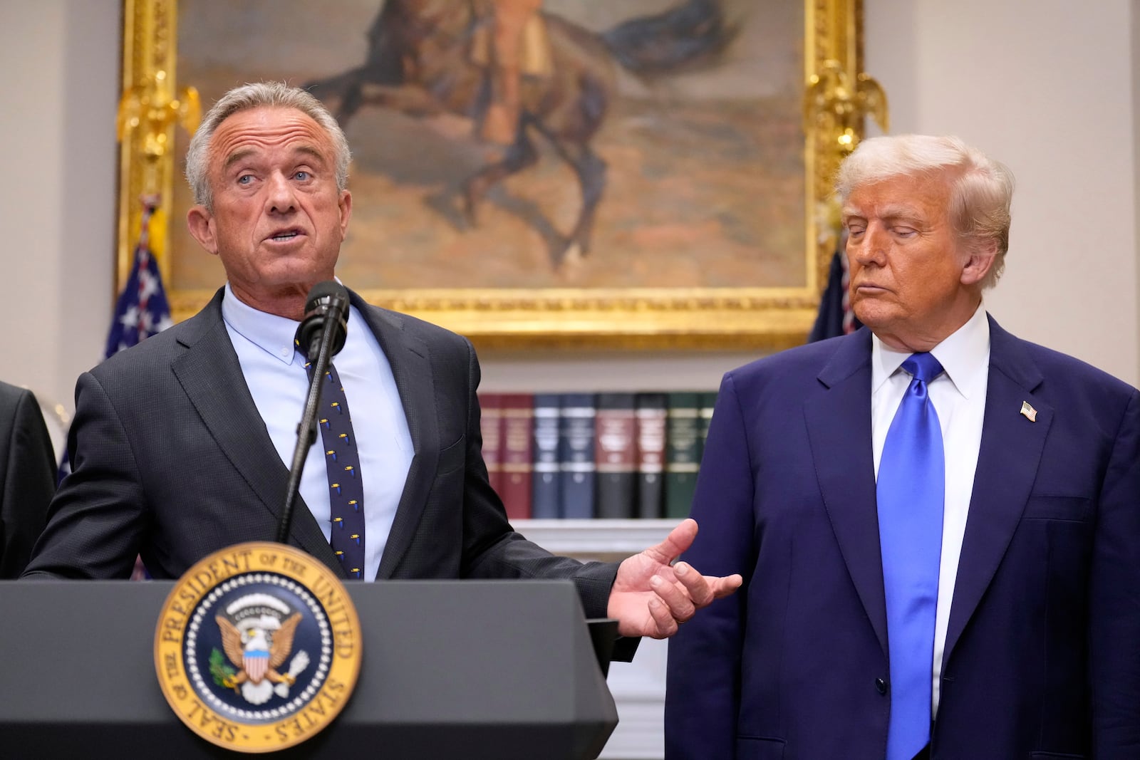 Health and Human Services Secretary Robert F. Kennedy Jr., speaks after President Donald Trump signed an executive order related to drug prices, in the Roosevelt Room of the White House in Washington, Monday, May 12, 2025, in Washington. (AP Photo/Mark Schiefelbein