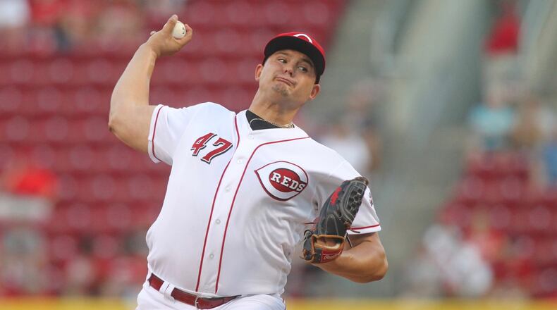 Reds starter Sal Romano pitches against the Padres on Tuesday, Aug. 8, 2017, at Great American Ball Park in Cincinnati. David Jablonski/Staff