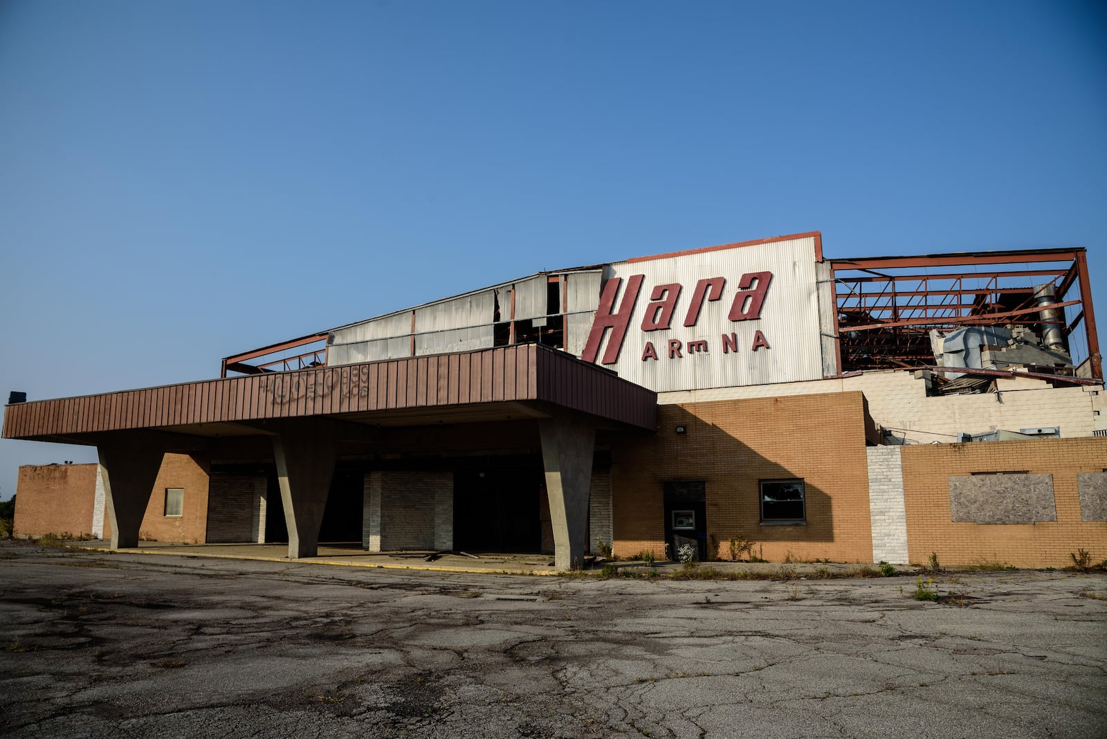 One of the final looks at Hara Arena in Trotwood from September 2020, shortly before demolition of the complex, which closed in 2016. The property experienced extensive damage from the 2019 Dayton area Memorial Day tornadoes. Michael Heitz, a Lexington, Ky. developer, purchased Hara and its land in 2018. The property was rezoned in 2020 from recreational uses to light industrial. TOM GILLIAM/CONTRIBUTING PHOTOGRAPHER
