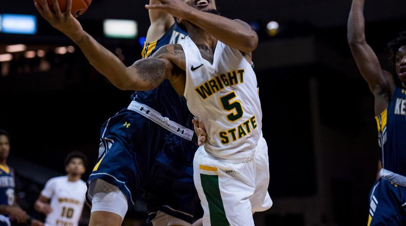 Wright State’s Skyelar Potter puts up a shot in traffic against Wright State on Nov. 16, 2019, at the Nutter Center. Joseph Craven/WSU Athletics