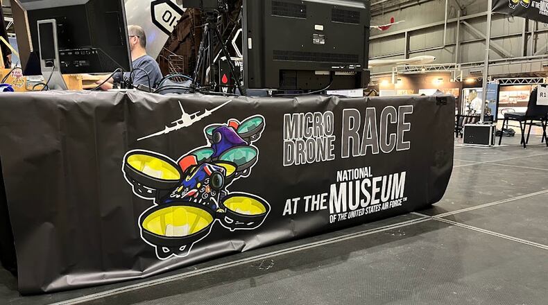 Drone pilots will maneuver tiny micro-drones over, under, around and through a C-124 Globemaster II cargo plane in a “pretzel-style” race circuit this weekend at the National Museum of the U.S. Air Force. THOMAS GNAU/STAFF