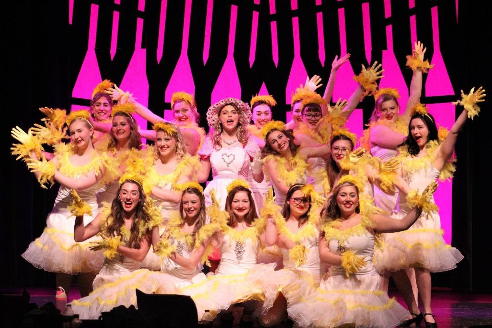 Emma Anderson (center as Miss Adelaide) and the Hot Box Girls sing "A Bushel and a Peck" in the Miami East High School production of "Guys and Dolls." CONTRIBUTED