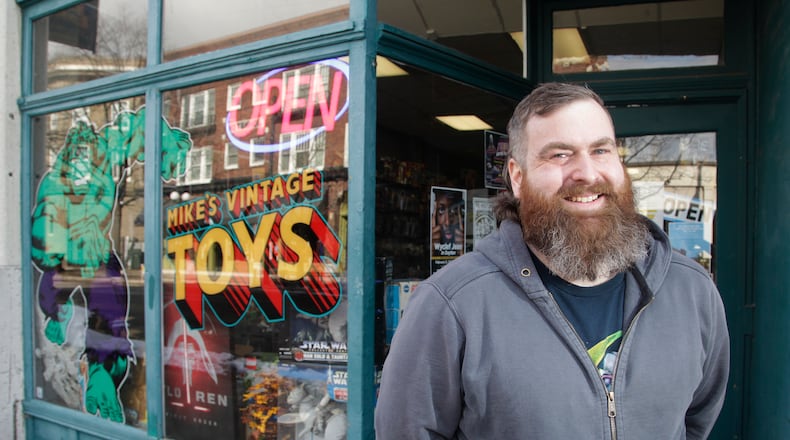 Mike Patterson of Franklin, a toy dealer for seven years, opened Mikeâs Vintage Toys, 508 E. Fifth St., in Dayton's Oregon District. Step inside and visitors are surrounded by classic toys - Barbies, Hot Wheels cars, Star Trek figures, Six Million Dollar Man dolls and more - from the 1970s, 80s and 90s. LISA POWELL / STAFF