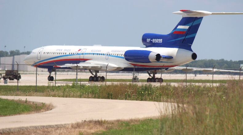 A Russian Tu-154 surveillance jet landed in August at Wright-Patterson Air Force Base. CHUCK HAMLIN / STAFF FILE PHOTO